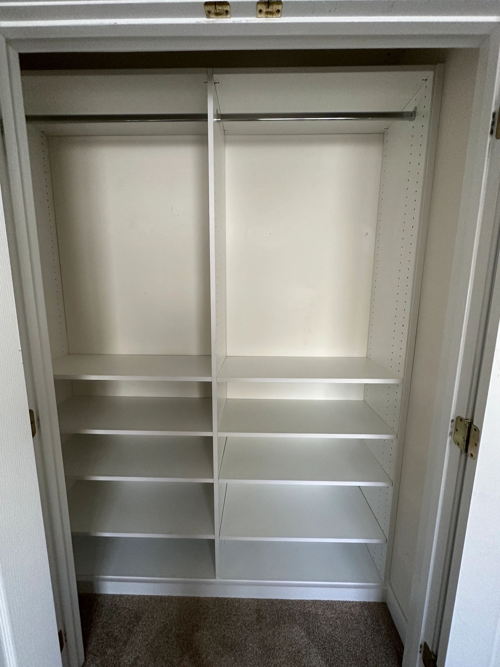 Reach-in closet organizer double hang shelves Virginia
